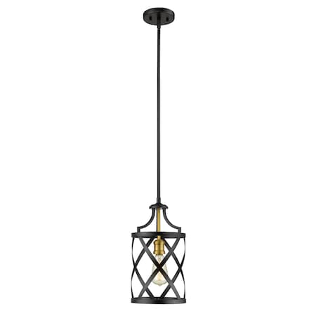 Z-Lite Malcalester 1 Light Mini Pendant, Matte Black & Olde Brass 481MP-MB-OBR